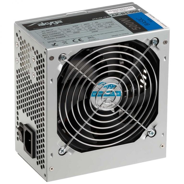 ATX strømforsyning 500 W - Akyga AK-B1-500, 20+4 pin, grå billede
