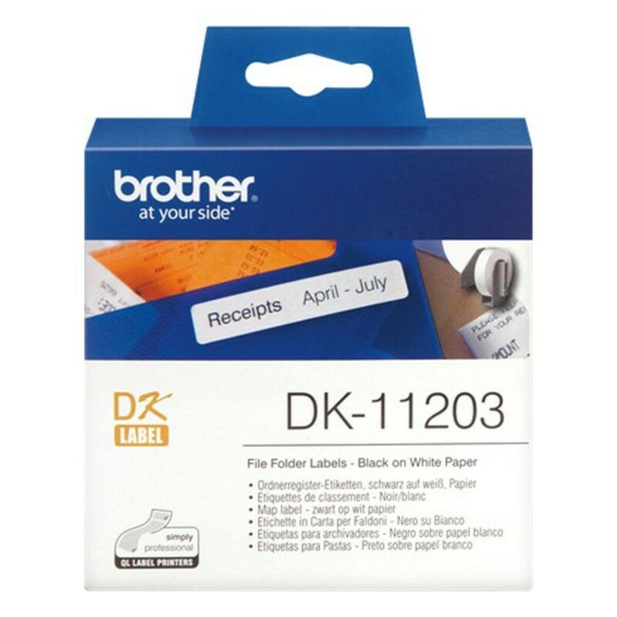 Etiketter Brother DK-11203 - forudskårne mappeetiketter, sort på hvid, 17 × 87 mm billede
