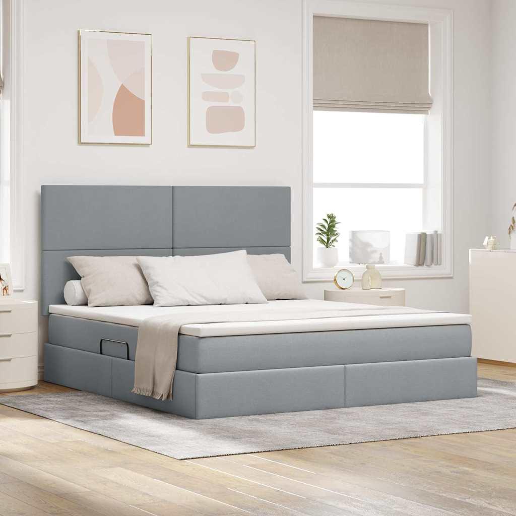 Seng Med Opbevaring Og Led Polyester - Lysegrå / 160 x 200 cm / Med ensartet mønster