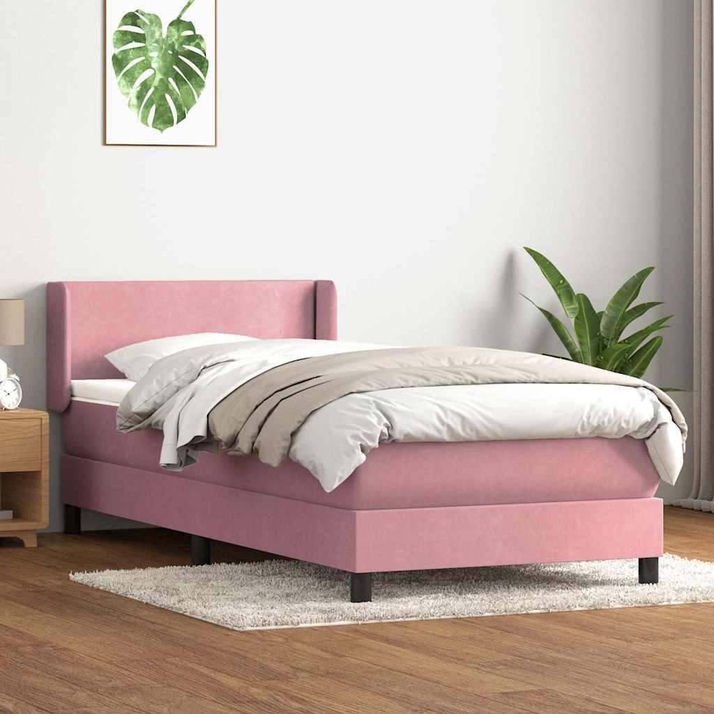 Kontinentalseng med madras lyserød 90x210 cm fløjl