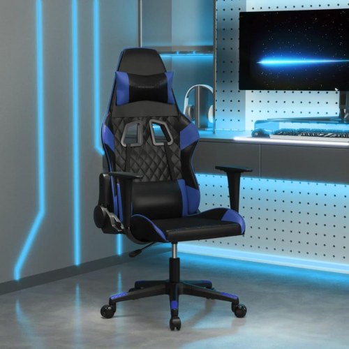 Gamingstol med massagefunktion i kunstlæder - sort/blå