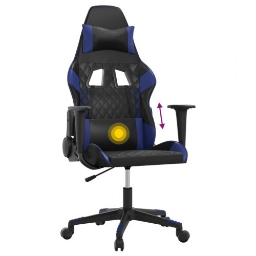 Gamingstol med massagefunktion i kunstlæder - sort/blå
