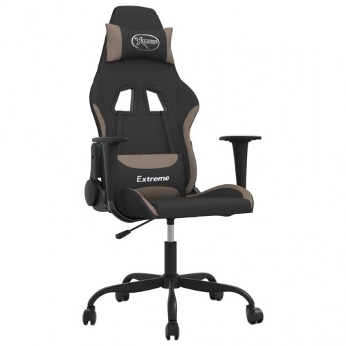 Gamingstol med massage - stof, sort/taupe, højde- og ryglænsjusterbar