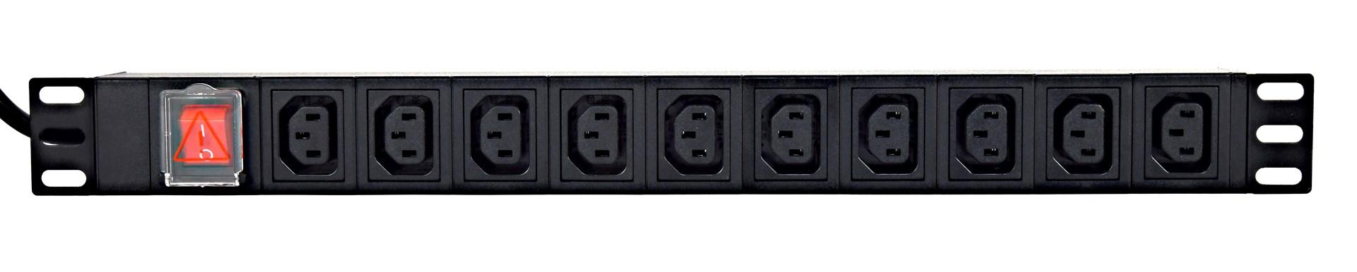 Stikdåse PDU 1U - Gembird EG-PDU-10C132C19, 10× C13, C20 stik, 16 A, 2 m, sort billede