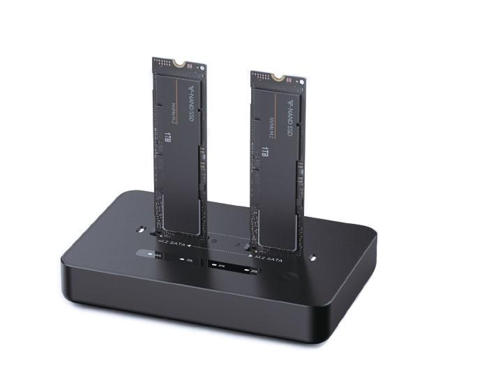 Dockingstation til M.2 SSD - Gembird USB-C dual NVMe/SATA, sort billede