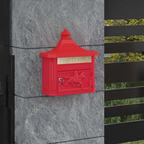 Væghængt postkasse i rødt Gustt aluminium - 40,5 x 16 x 45 cm