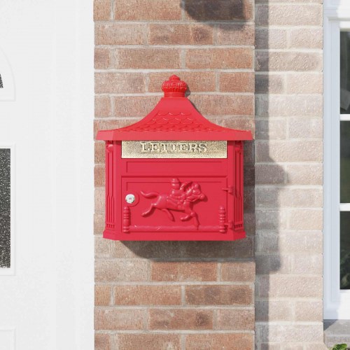 Væghængt postkasse i rødt Gustt aluminium - 40,5 x 16 x 45 cm