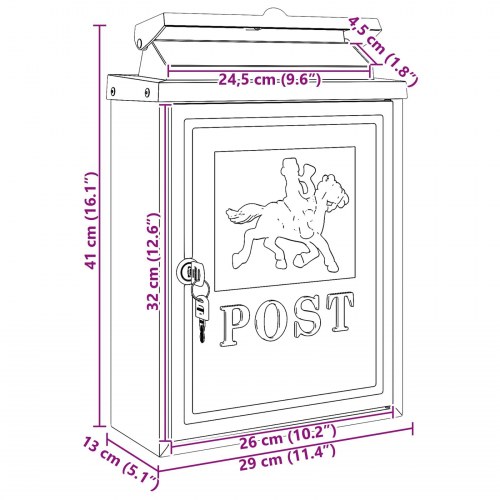 Væghængt Postkasse med dør Sort 29 x 13 x 41 cm Gustt aluminium