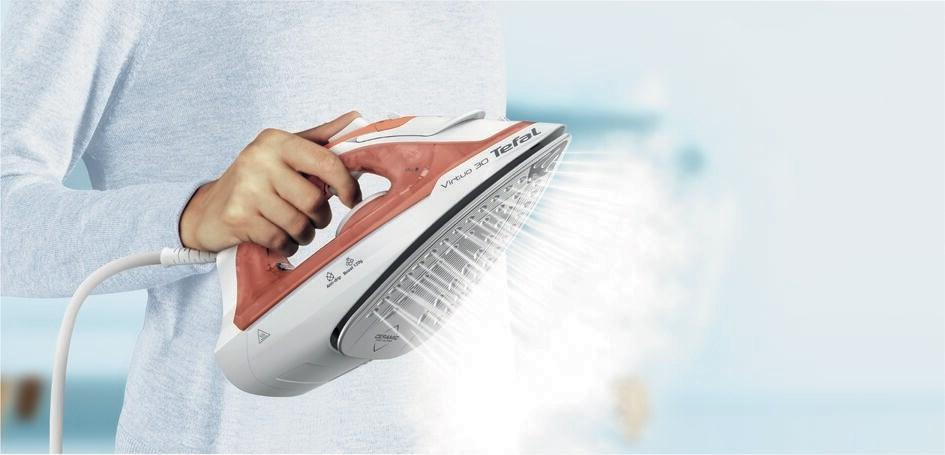 Strygejern med damp – Tefal Virtuo 30, keramisk sål, 2.000 W, fersken/hvid