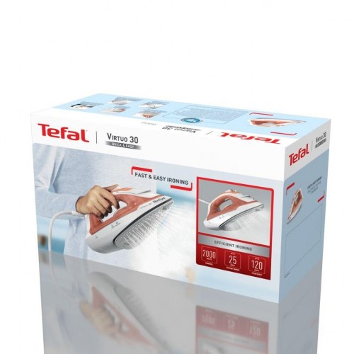 Strygejern med damp – Tefal Virtuo 30, keramisk sål, 2.000 W, fersken/hvid