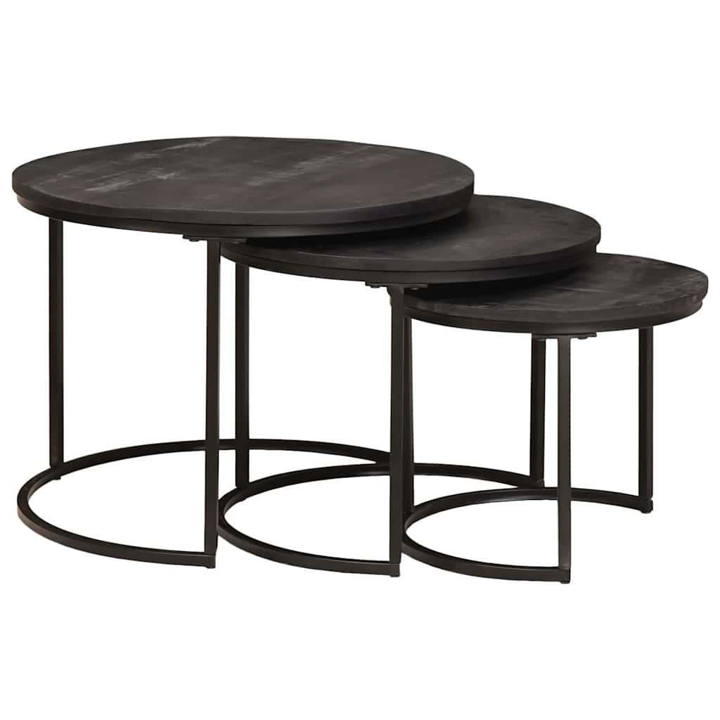 Nesting Kaffeborde 3 stk Sort Massivt mangotræ og stål