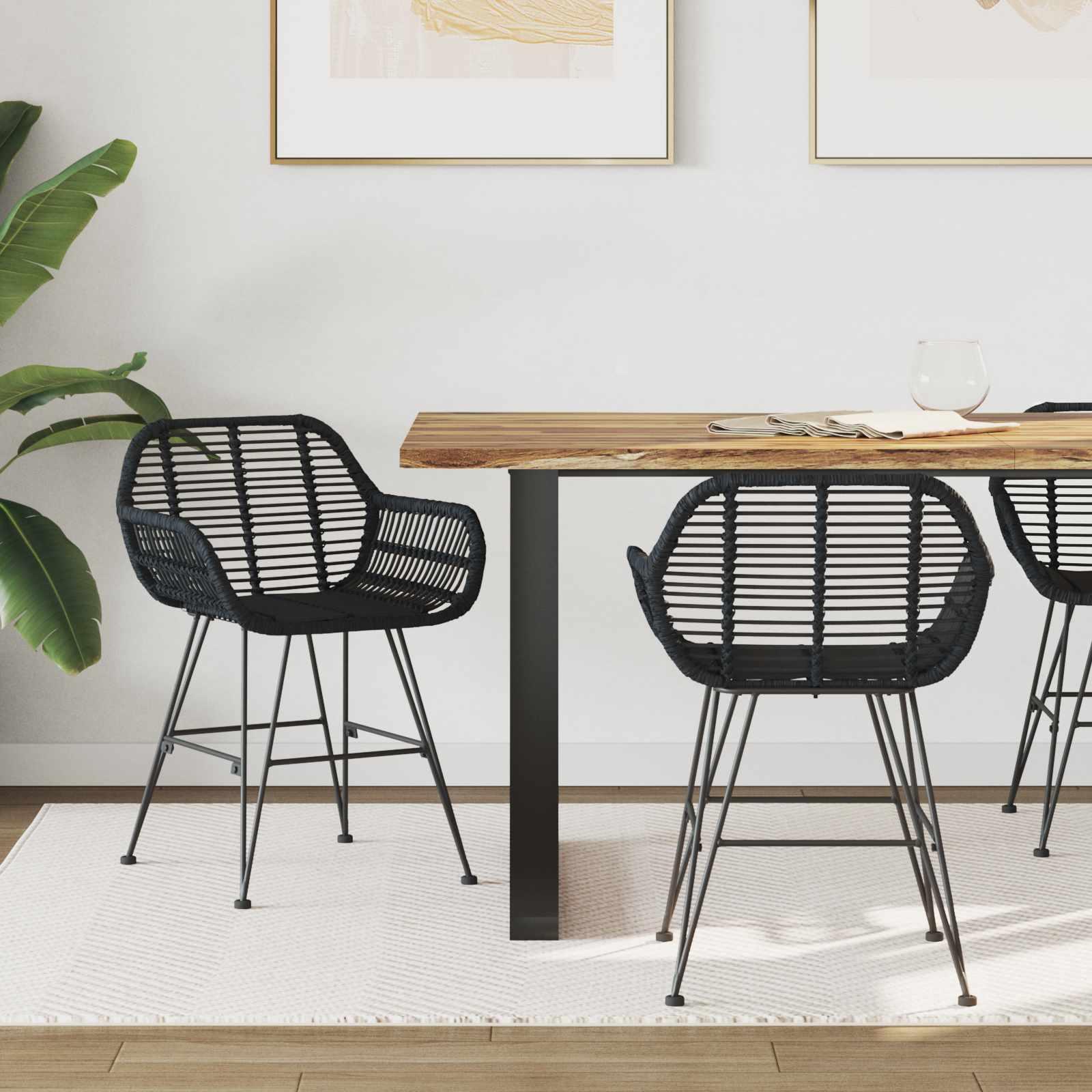 Spisestuestol 2 stk Sort 55 x 50 x 74 cm Rattan og Jern