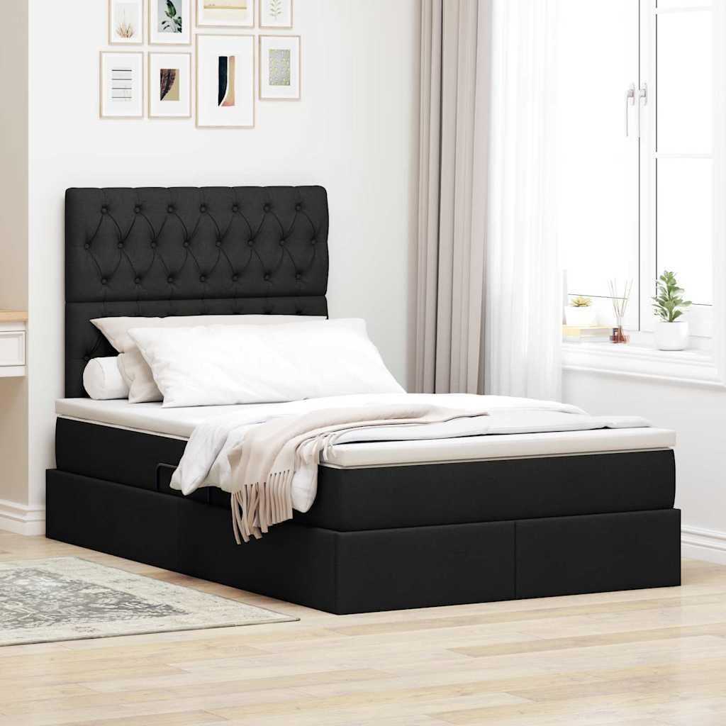 Seng med opbevaring og LED Sort 120 x 200 cm Polyester