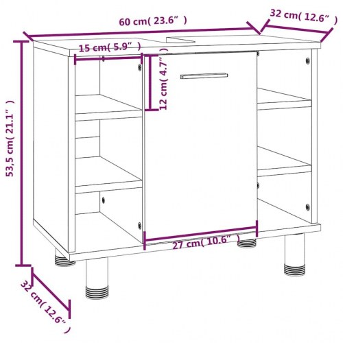 Badeværelsesskab 60 x 32 x 53,5 cm - grå sonoma-eg