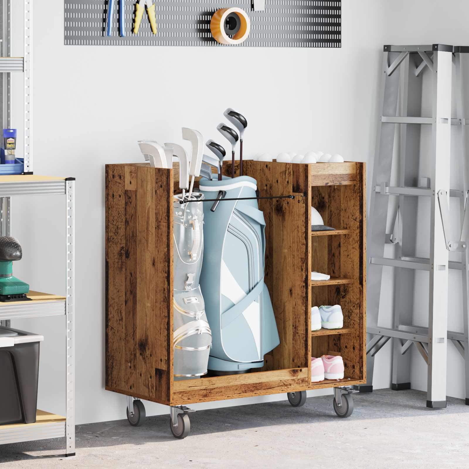 Golf Skab med hjul Ensfarvet Gammelt træ 90 x 45 x 98 cm