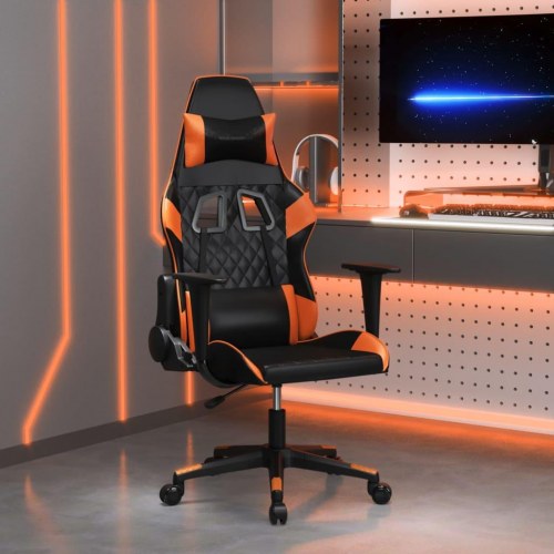 Gamingstol med massagefunktion i kunstlæder - sort/orange