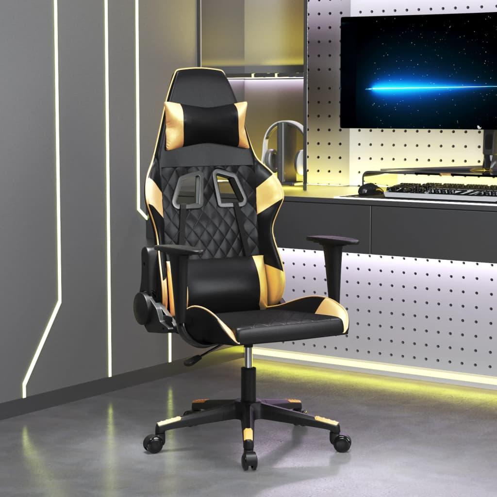 Gamingstol m. massagefunktion kunstlÃ¦der sort guldfarvet