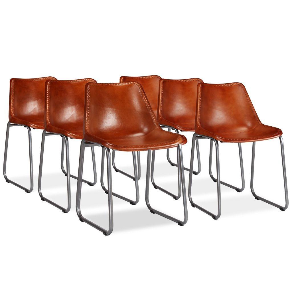 Spisebordsstole 6 stk. ægte læder brun