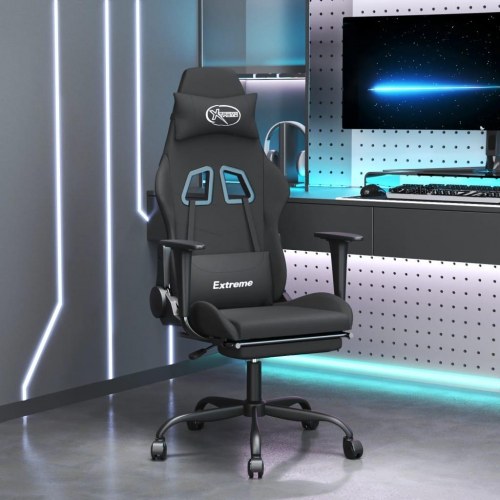 Gamingstol med massagefunktion og fodstøtte - stof, sort