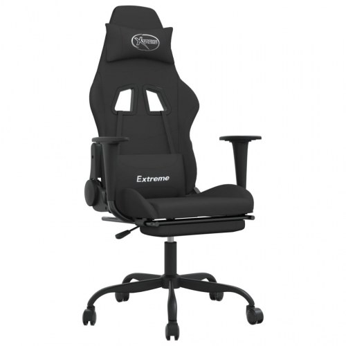 Gamingstol med massagefunktion og fodstøtte - stof, sort