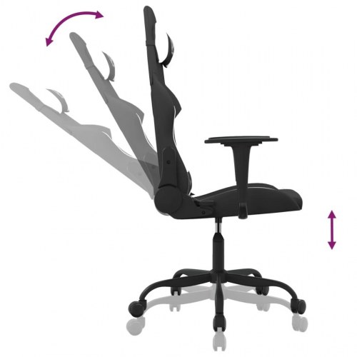 Gamingstol med massagefunktion i stof - sort/hvid, højde- og ryglæn justerbar