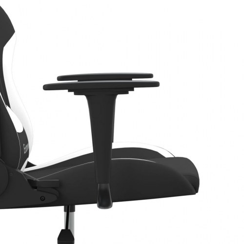 Gamingstol med massagefunktion i stof - sort/hvid, højde- og ryglæn justerbar