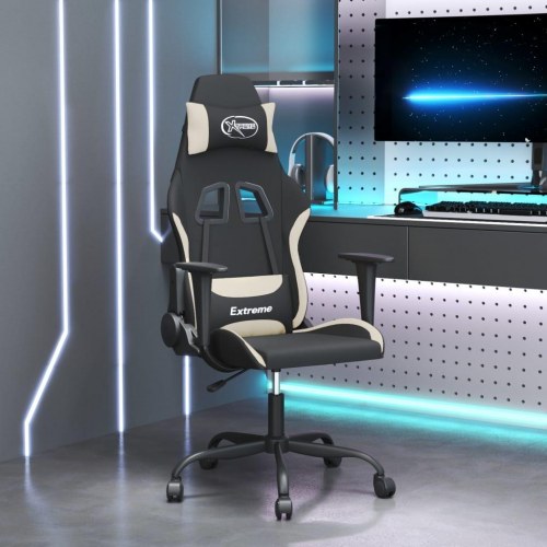 Gamingstol med massagefunktion i stof - sort/creme