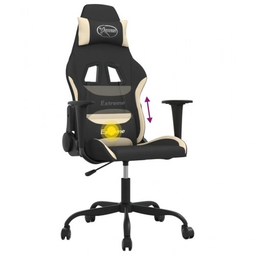 Gamingstol med massagefunktion i stof - sort/creme