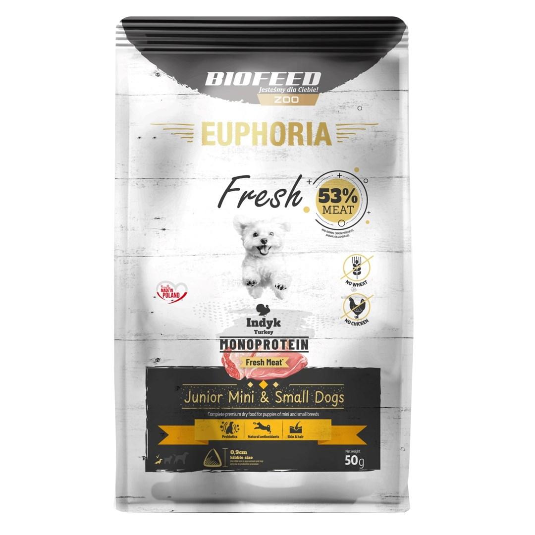 Hundefoder tørfoder BIOFEED Euphoria Fresh Junior Monoprotein kalkun XS/S 50 g