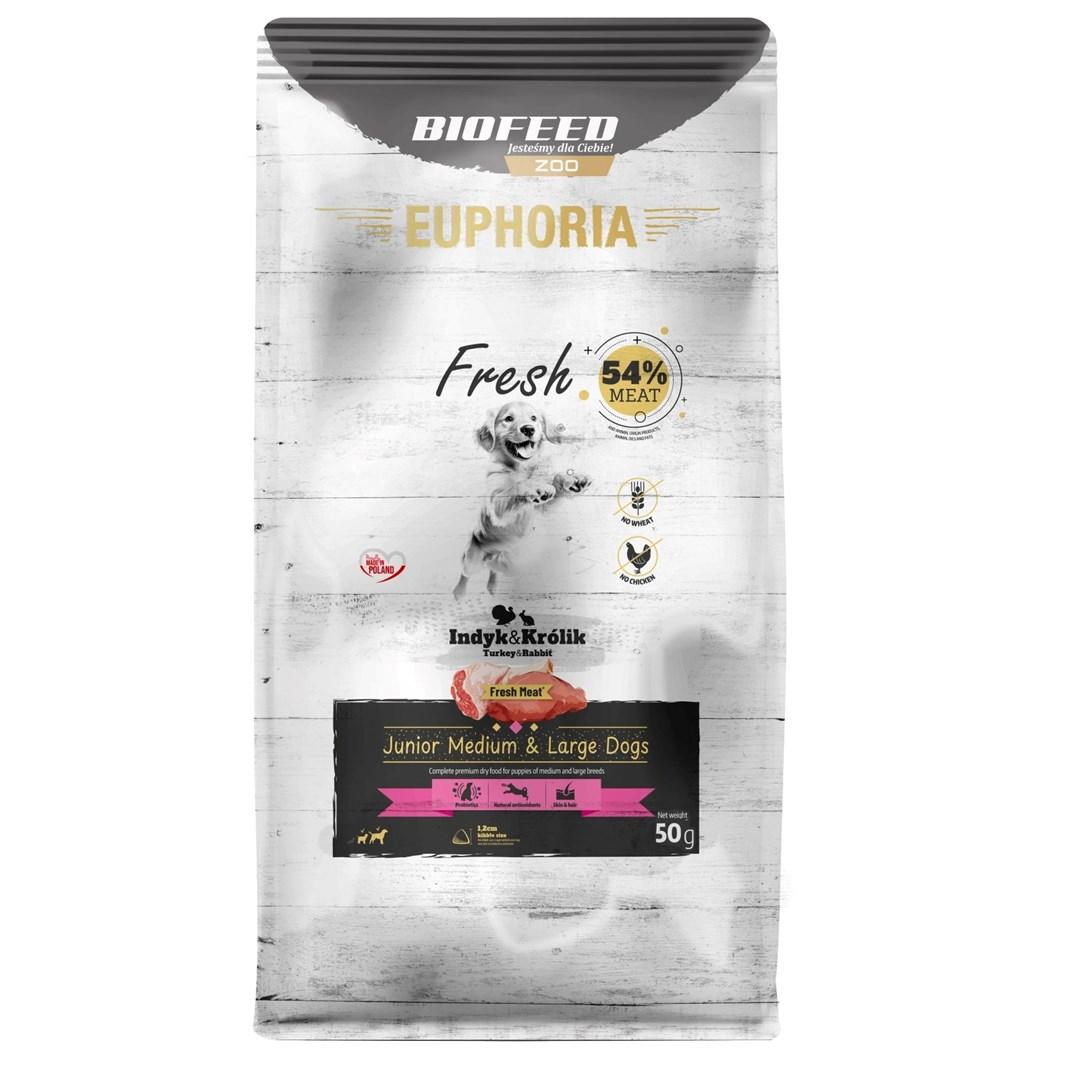 Hundefoder BIOFEED Euphoria Fresh Junior kalkun & kanin M/L – tørfoder 50 g