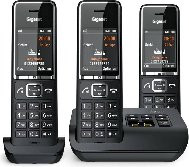 Fastnettelefon Gigaset Comfort 550A Trio - sort/krom - trådløs med 3 håndsæt