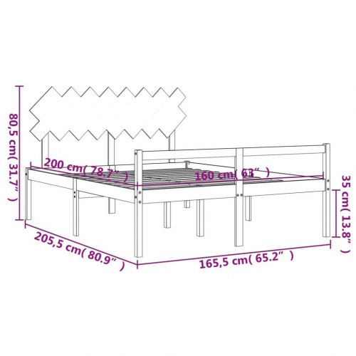 Seniorseng med sengegavl 160 x 200 cm - massivt fyrretræ
