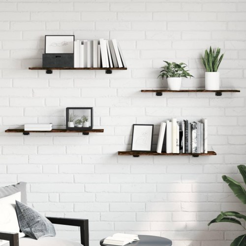 Væghylder 4 stk. - 80×20×1,5 cm i konstrueret træ, røget egetræ
