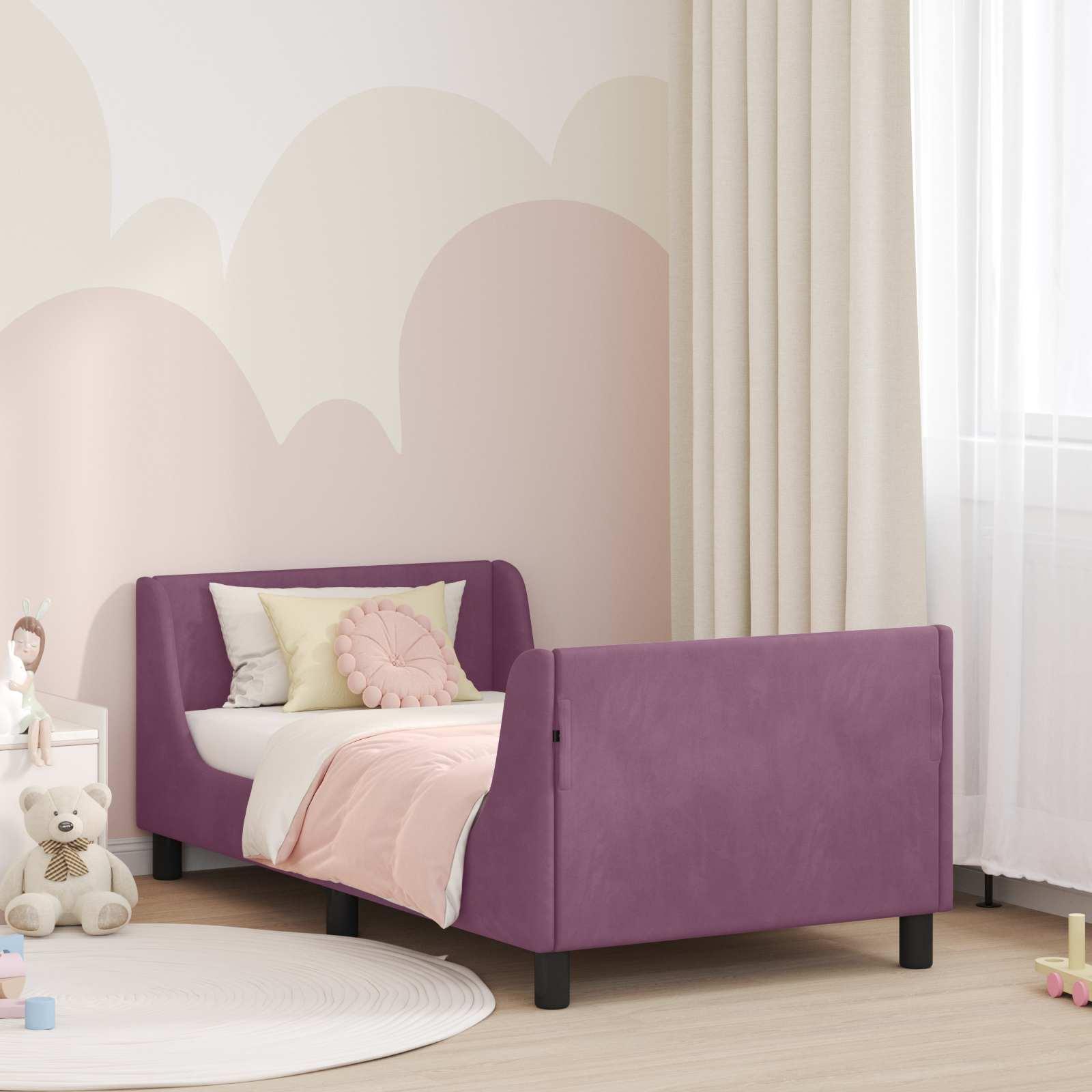 vidaXL Børnesengestel med hovedgærde Lilla 80 x 160 cm Fløjl