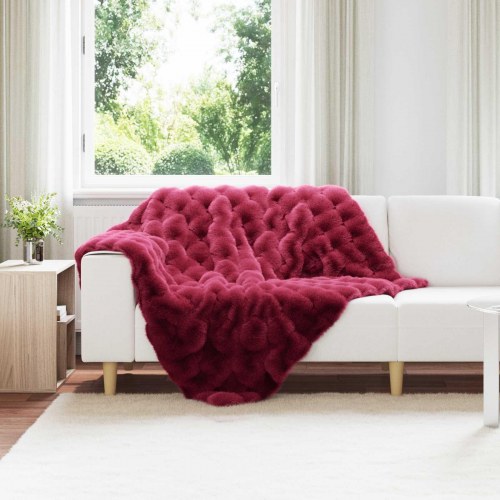 Faux Kanin Pels Tæppe Bordeaux Rød 130 x 150 cm Polyester
