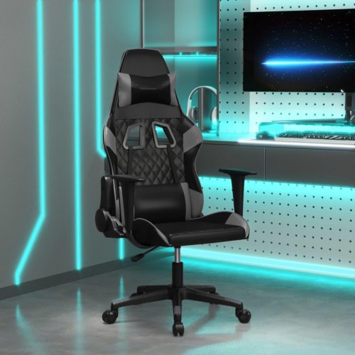Gamingstol med massagefunktion i kunstlæder - sort/grå