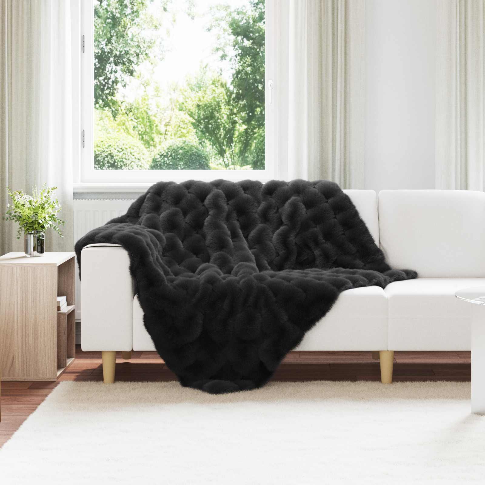 Faux Kanin Pels TÃ¦ppe 4 stk Sort 130 x 150 cm Polyester