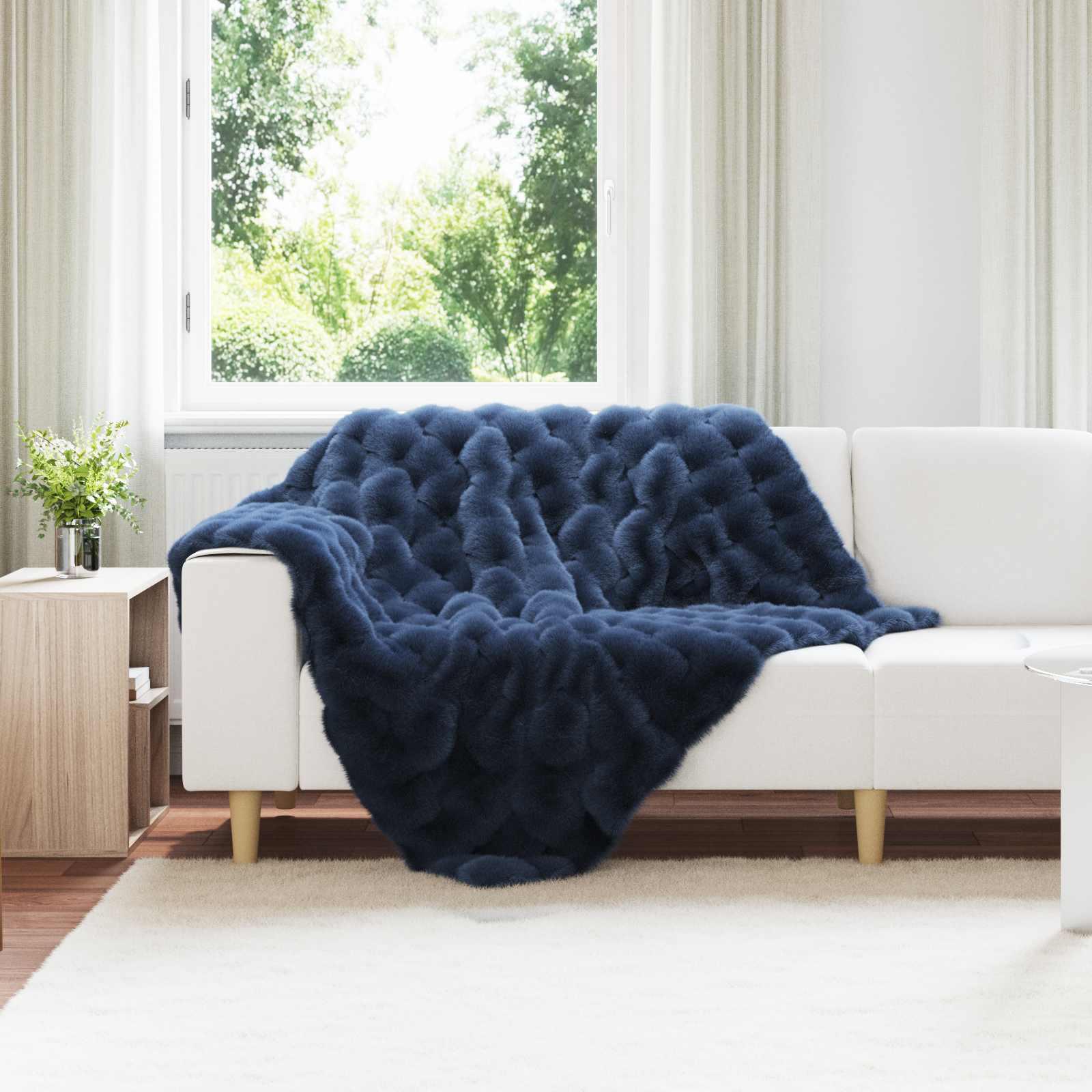 Skridsikkert tæppe i faux kaninpels - marineblå, 130 × 150 cm