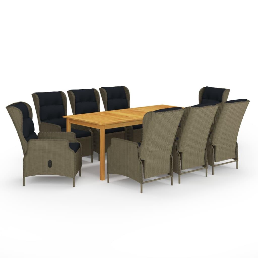 Spisebordssæt til haven 9 dele brun billede