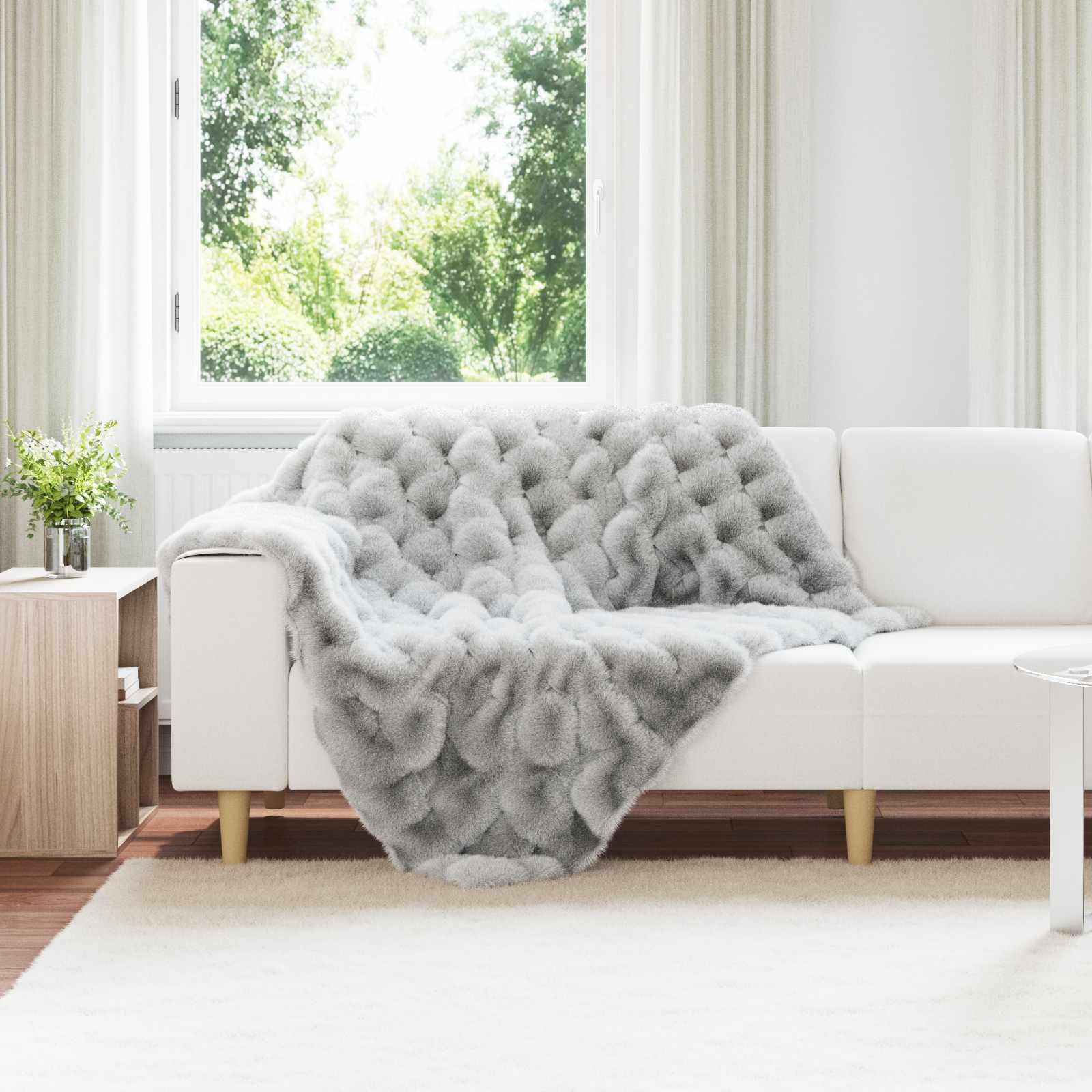 Faux Kanin Pels TÃ¦ppe GrÃ¥ 130 x 150 cm Polyester