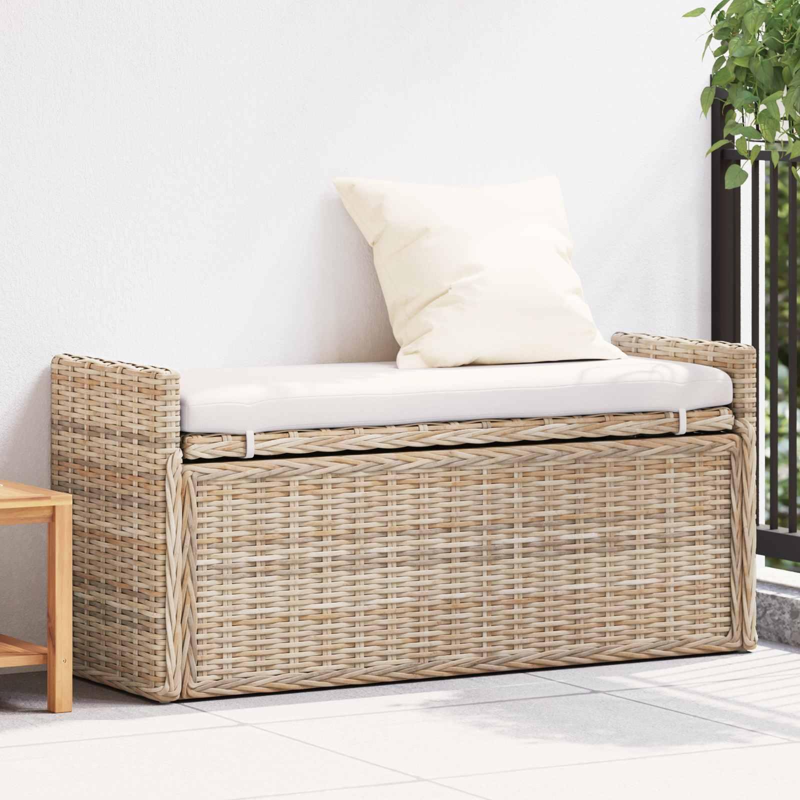 Opbevaringsbænk med pude Naturfarvet 110 x 40 x 50 cm Rattan