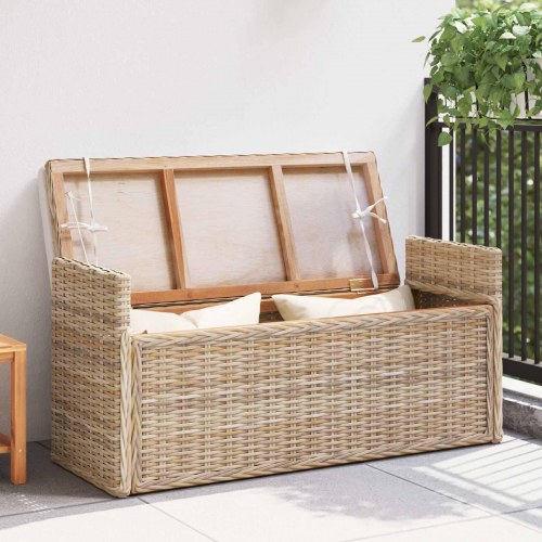 Opbevaringsbænk med pude Naturfarvet 110 x 40 x 50 cm Rattan