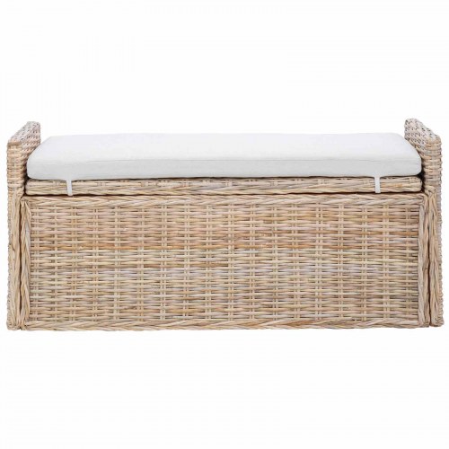 Opbevaringsbænk med pude Naturfarvet 110 x 40 x 50 cm Rattan