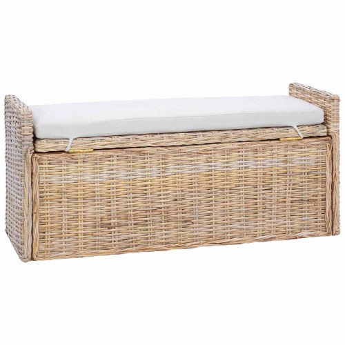 Opbevaringsbænk med pude Naturfarvet 110 x 40 x 50 cm Rattan