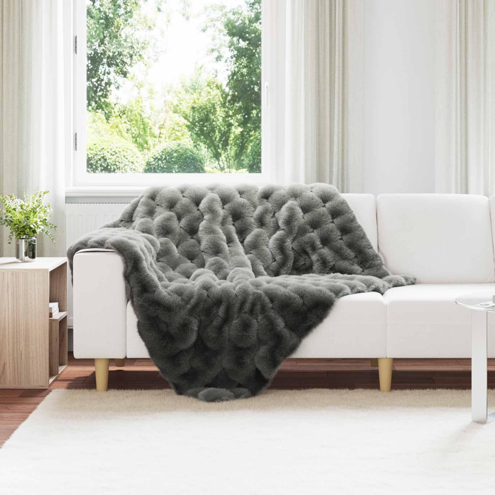 Faux Kanin Pels TÃ¦ppe MÃ¸rkegrÃ¥ 130 x 150 cm Polyester