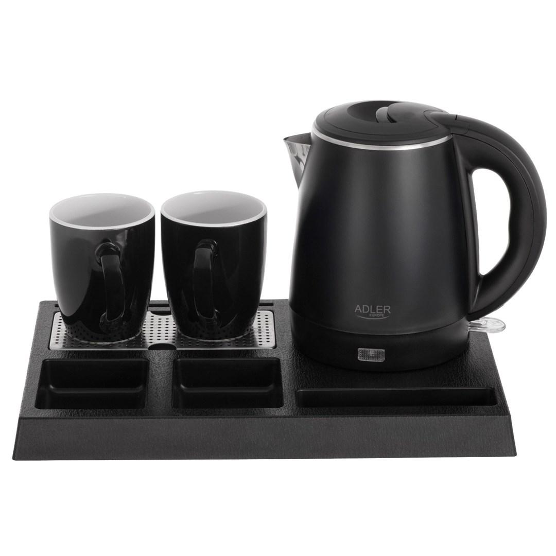 Elkedel – Adler AD 1387 hotelkedel 1,0 l med bakke og 2 krus, sort
