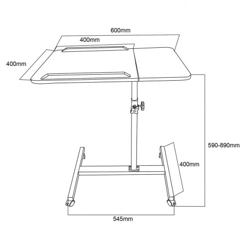 Rullebord til laptop – Maclean, sort, højde 59–89 cm, 30 kg