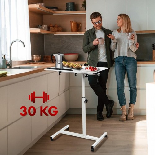 Rullebord/sengbord med højdejustering 59–89 cm – Maclean, hvid