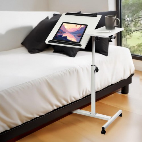 Rullebord/sengbord med højdejustering 59–89 cm – Maclean, hvid