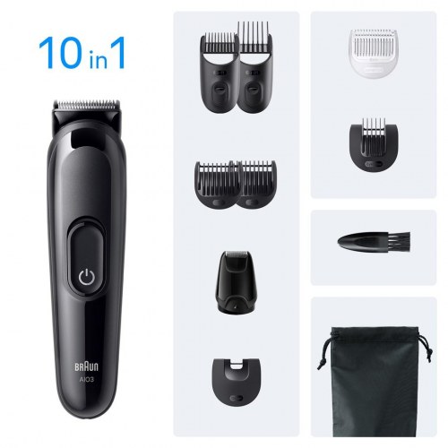Skægtrimmer og hårtrimmer Braun Series 3 AIO3560, sort – 10-i-1, 14 længder